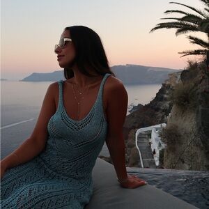 Blue Knit Glitter Maxi Dress